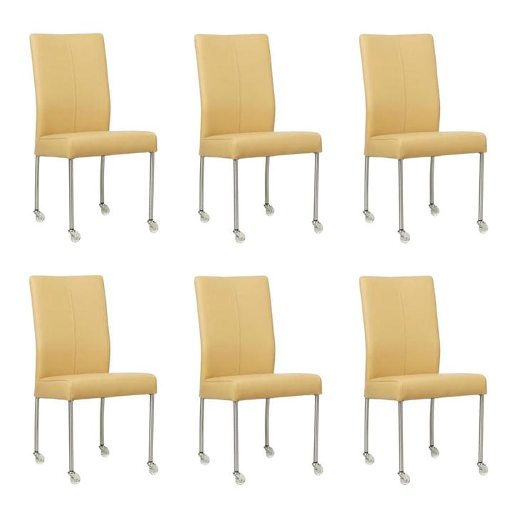 Set van 6 Leren eetkamerstoelen Comfort met wieltjes -, Maison & Meubles, Chaises, Enlèvement ou Envoi