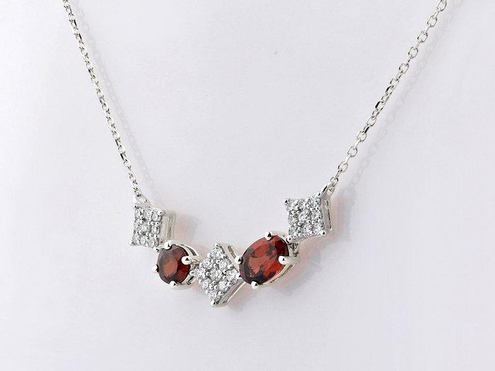Ketting met hanger - 14 karaat Witgoud - 1.16ct. tw. Granaat, Handtassen en Accessoires, Antieke sieraden