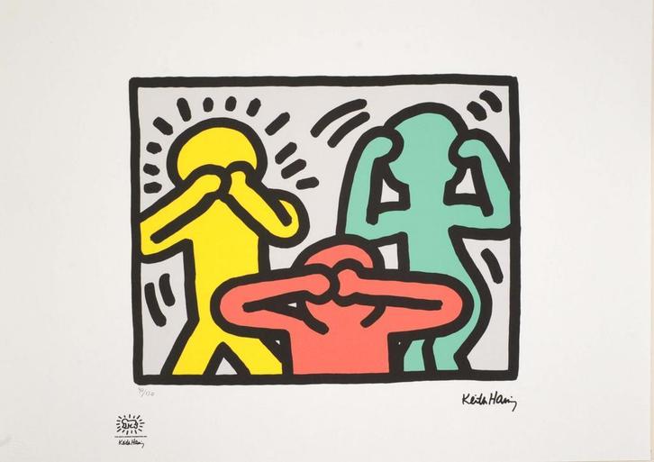 Keith Haring – Offset Lithografie, 50×70 cm, Gecertificeerd, Antiek en Kunst, Kunst | Litho's en Zeefdrukken