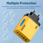 5-Poort GaN Stekkerlader 240W - PD / USB Oplader Lader, Télécoms, Téléphonie mobile | Batteries, Verzenden