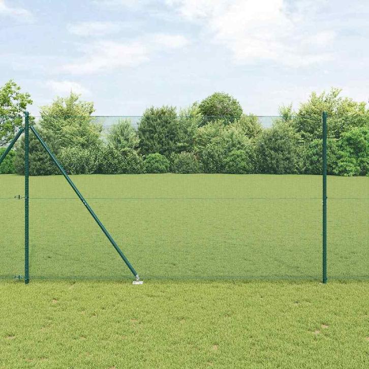 vidaXL Hek met Palen Groen 1.5 x 50 m Staal, Tuin en Terras, Tuinhekken en Hekwerk, Nieuw, Verzenden