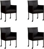 Set van 4 Zwarte leren moderne kuipstoel - poot rond zwart, Huis en Inrichting, Stoelen, Overige kleuren, Nieuw, Leer, Ophalen of Verzenden