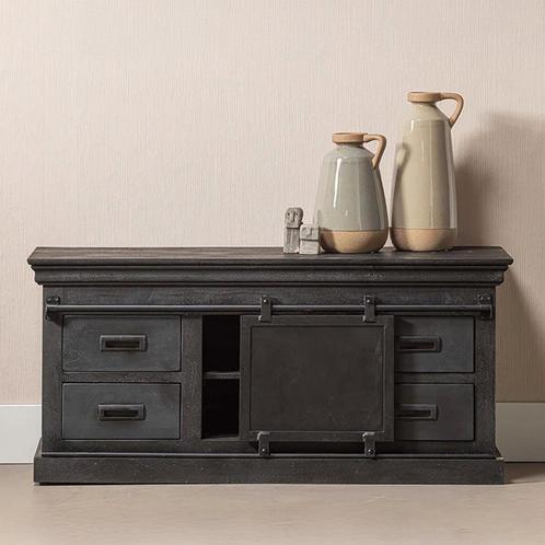 Tv-meubel Mangohout Milan 120 Zwart, Huis en Inrichting, Kasten |Televisiemeubels, 25 tot 50 cm, Nieuw, Overige houtsoorten, Minder dan 100 cm