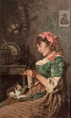 Antonino Leto (1884-1913) - Donna con gatto, Antiek en Kunst, Kunst | Schilderijen | Klassiek