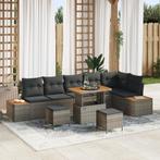 vidaXL 9-delige Tuin Sofa Set met Kussens Grijs Poly Riet, Tuin en Terras, Verzenden, Nieuw
