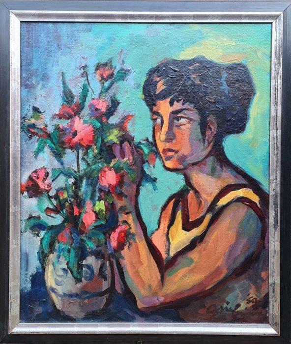Arie Zuidersma (1925-2014) - Erna - met vaas bloemen, Antiek en Kunst, Kunst | Schilderijen | Klassiek
