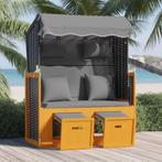 vidaXL Strandstoel met kussen poly rattan en hout zwart en, Tuin en Terras, Verzenden, Nieuw