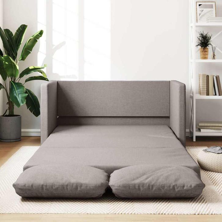 vidaXL Slaapbank vloermodel 2-in-1 112x174x55 cm stof taupe, Huis en Inrichting, Zetels | Zetels, Nieuw, Verzenden