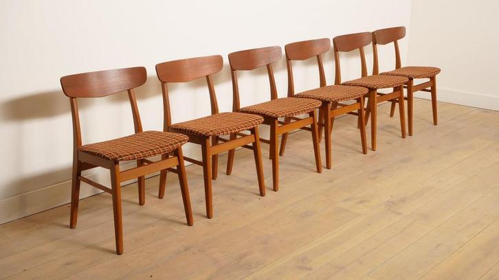 6 x vintage eetkamerstoel | Farstrup | Model 210, Maison & Meubles, Chaises, Enlèvement ou Envoi