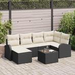 vidaXL Tuinbank Set met kussen 7 pcs Zwart Poly rattan, Verzenden, Nieuw