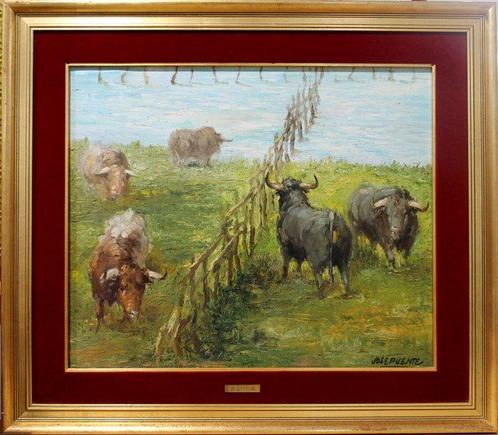 José Puente González (1928-2002) - Toros en el campo, Antiek en Kunst, Kunst | Schilderijen | Klassiek