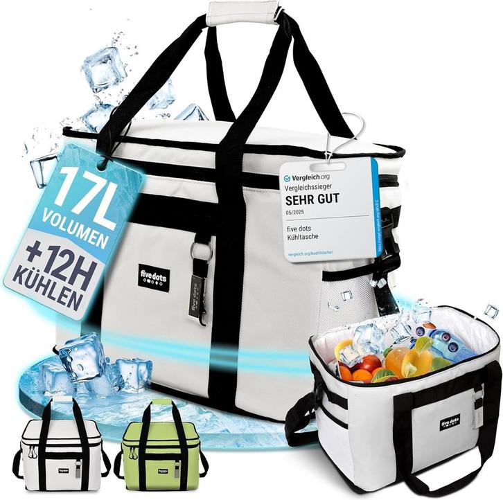 2dekans | Five Dots Koeltas - 17L - Grijs - 25 x 33 x 20 cm, Diversen, Schoolbenodigdheden, Ophalen of Verzenden