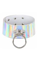 Choker Breed Zilver Ring Holografisch Iridescent Collar Hals, Handtassen en Accessoires, Kettingen, Ophalen of Verzenden, Nieuw