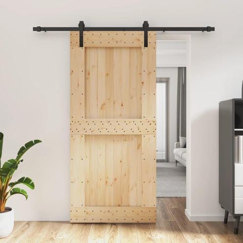 vidaXL Schuifdeur met beslag 95x210 cm massief grenenhout, Doe-het-zelf en Bouw, Deuren en Vliegenramen, Nieuw, Verzenden