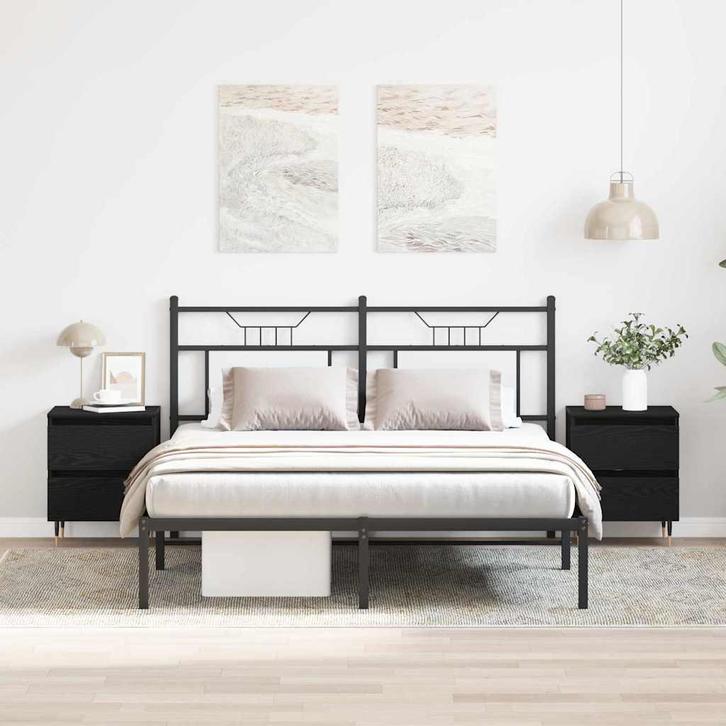 vidaXL Nachtkastje 2 pcs Zwart Eiken 40 x 35 x 50 cm Bewerkt, Maison & Meubles, Chambre à coucher | Tables de chevet, Envoi