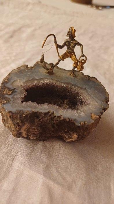 Beeldje - Pescatore su geode - Agaat, .800 zilver, Antiek en Kunst, Antiek | Zilver en Goud