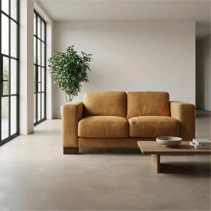 Leren bank Clear - 2 zits - Kenia Cognac (cognac) - Poten, Huis en Inrichting, Zetels | Zetels, 150 tot 200 cm, 75 tot 100 cm