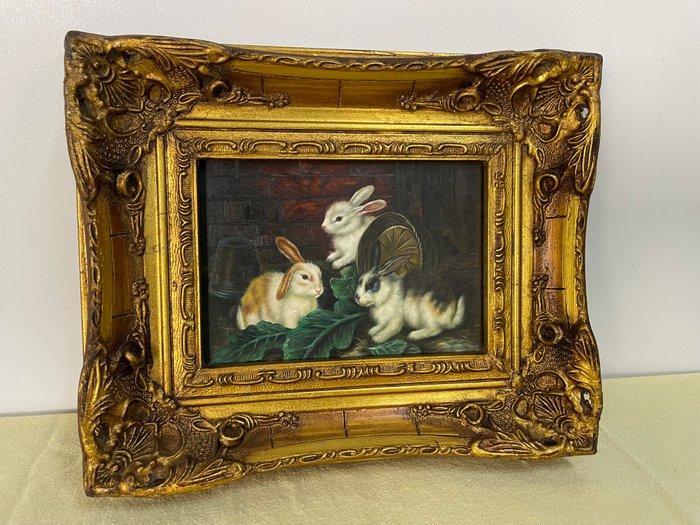 roe bros - Barok Schilderij Konijnen Roe Bros, Antiquités & Art, Curiosités & Brocante