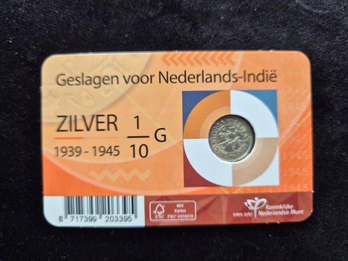 Nederlands-Indië. 1/10 Gulden 1941P in coincard (Zonder, Postzegels en Munten, Munten | Nederland
