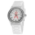 Fako® - Horloge - Kristal Siliconen - Pink Ribbon - Wit, Handtassen en Accessoires, Horloges | Dames, Nieuw, Verzenden