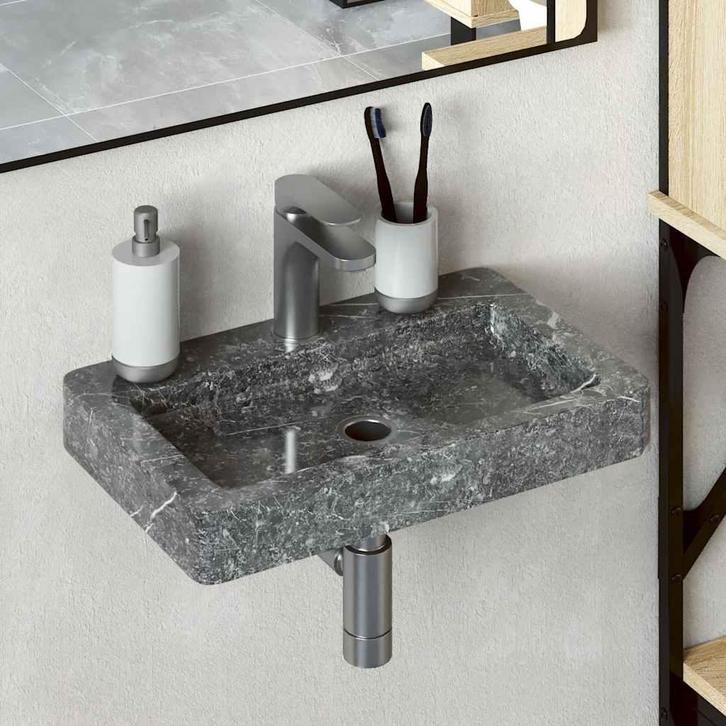 vidaXL Wastafel wandgemonteerd 38x24x6,5 cm marmer grijs, Doe-het-zelf en Bouw, Sanitair, Nieuw, Verzenden