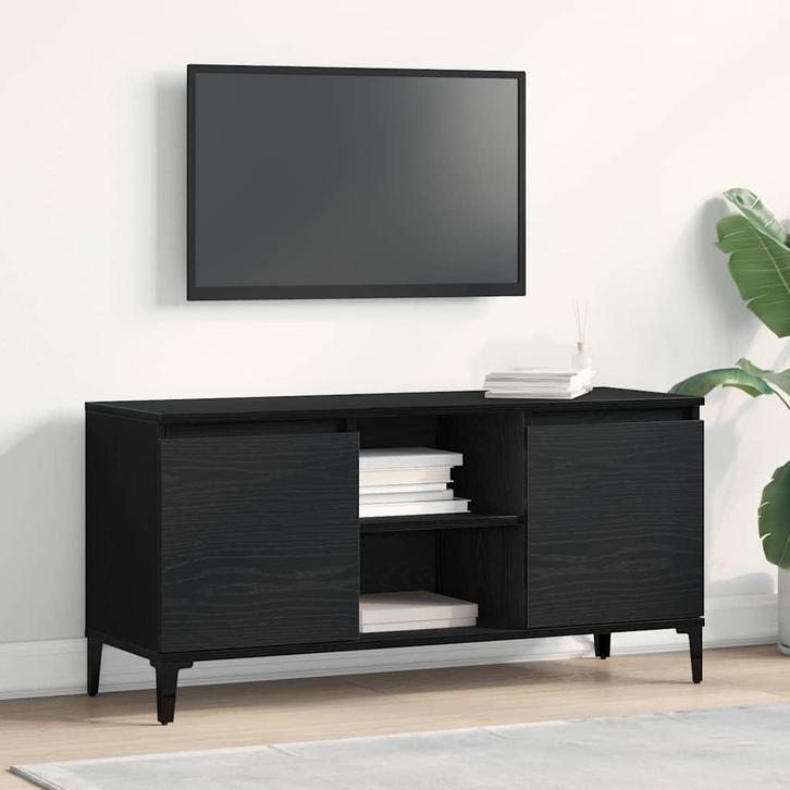 vidaXL TV Kast Zwart Eiken 102 x 35 x 50 cm Bewerkt hout, Huis en Inrichting, Kasten |Televisiemeubels, Nieuw, Verzenden