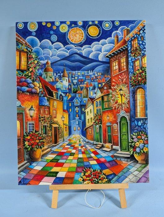 Michele Luna (1980) - Case al tramonto, Antiek en Kunst, Kunst | Schilderijen | Klassiek