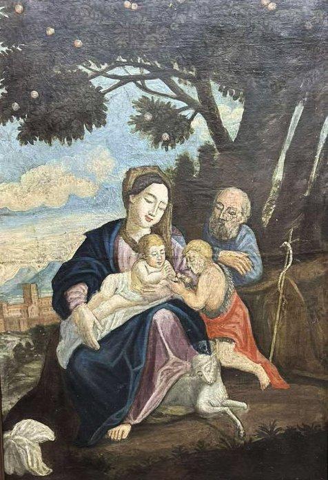Schilderij - Heilige Familie - 66 × 93 cm - Canvas, Hout -, Antiek en Kunst, Antiek | Boeken en Manuscripten