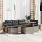 vidaXL Tuinbank Set 7 pcs Grijs Poly riet, poedercoated, Tuin en Terras, Verzenden, Nieuw