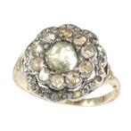 Ring - 14 karaat Geel goud, Zilver - Diamant - Vintage, Handtassen en Accessoires, Antieke sieraden
