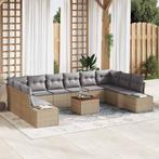 vidaXL 11-delige Tuinbank Set met Kussens in Beige van Poly, Tuin en Terras, Verzenden, Nieuw