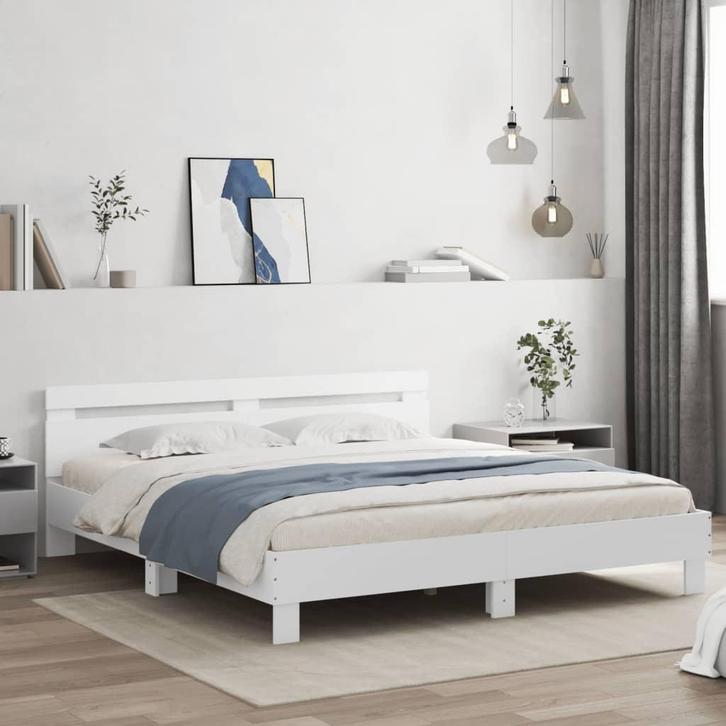 vidaXL Bedframe met hoofdbord bewerkt hout wit 180x200 cm, Huis en Inrichting, Slaapkamer | Bedden, Nieuw, Verzenden