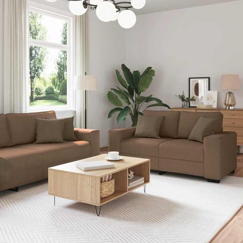 vidaXL 3-delige Loungeset met kussens stof bruin, Huis en Inrichting, Zetels | Zetels, Nieuw, Verzenden