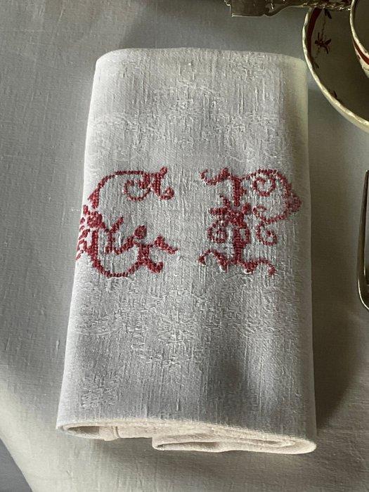 6 damast linnen servetten uit de late 19e eeuw met initialen, Antiek en Kunst, Antiek | Tapijten, Tafelkleden en Textiel