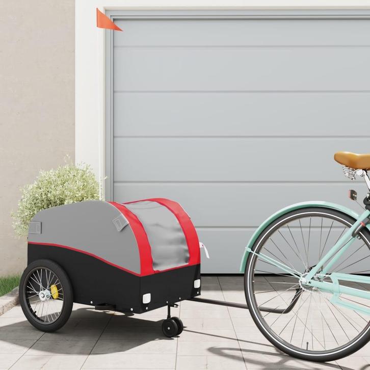 vidaXL Fietstrailer 45 kg ijzer zwart en rood, Fietsen en Brommers, Fietsaccessoires | Aanhangwagens en Karren, Nieuw, Verzenden
