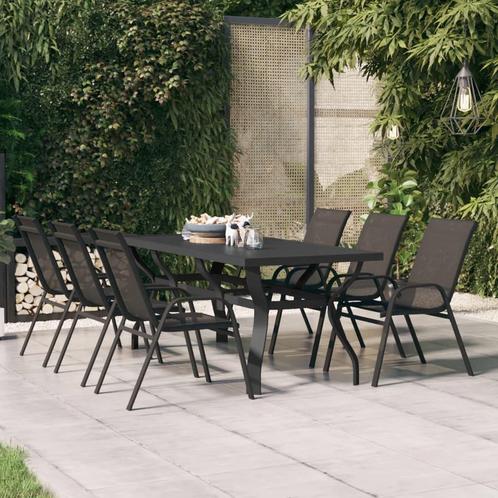 vidaXL Tuintafel 180x80x70 cm staal en glas zwart, Jardin & Terrasse, Tables de jardin, Envoi