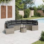 vidaXL Tuinbank met tafel en kussens halfrond poly rattan, Tuin en Terras, Verzenden, Nieuw