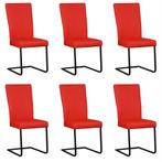 Set van 6 Felrode leren industriële eetkamerstoelen - poot, Nieuw, Vijf, Zes of meer stoelen, Modern, Leer