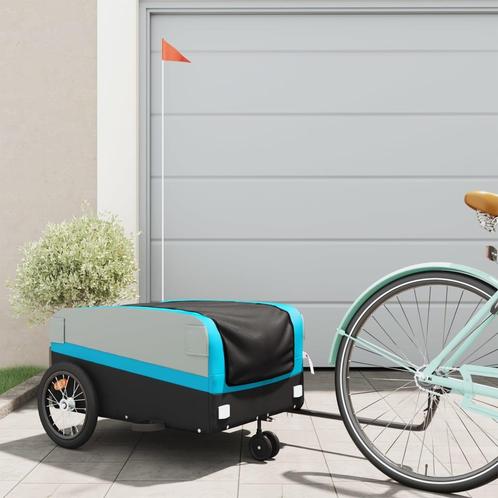 vidaXL Fietstrailer 45 kg ijzer zwart en blauw, Fietsen en Brommers, Fietsaccessoires | Aanhangwagens en Karren, Nieuw, Verzenden