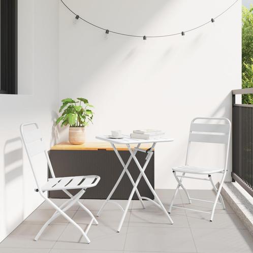 vidaXL 3-delig klapbaar bistroset in wit staal, Tuin en Terras, Tuinsets en Loungesets, Nieuw, Verzenden