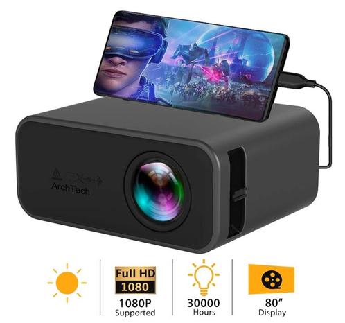 Mini beamer projector Full HD LED HDMI VGA USB SD 1080P *ZWA, Audio, Tv en Foto, Beamers, Nieuw, Verzenden