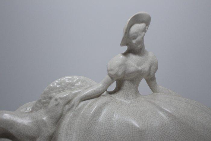 Le Jan - Beeld, Vrouw met windhond - 31 cm - Aardewerk, Antiek en Kunst, Antiek | Glaswerk en Kristal