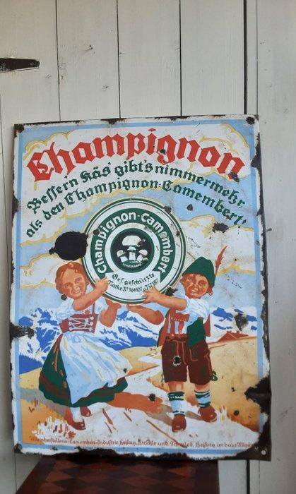 Emaillerie Boos & Hahn - reclamebord van het merk Champignon, Antiek en Kunst, Antiek | Wandborden en Tegels