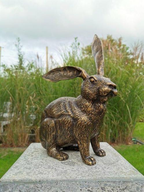 Beeldje - Levensechte haas - Brons, Antiek en Kunst, Curiosa en Brocante