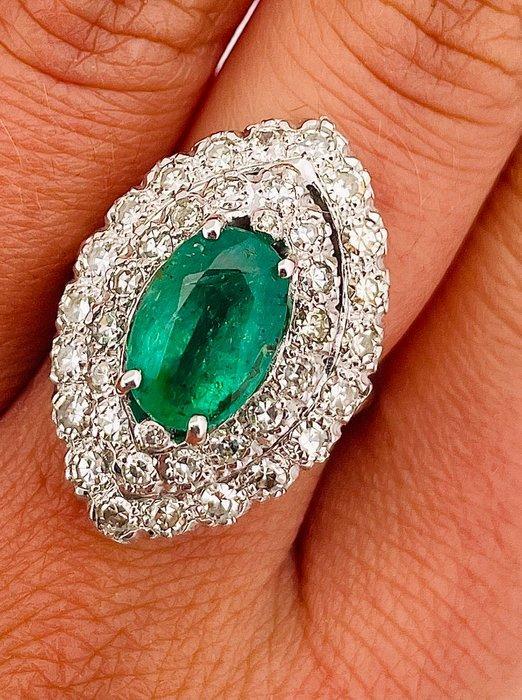 Ring Platina Smaragd - Diamant, Handtassen en Accessoires, Ringen