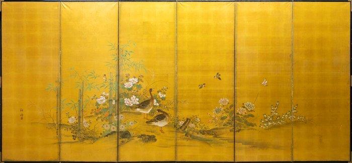 Un paravent pliant à six panneaux peint sur soie, Antiquités & Art, Antiquités | Autres Antiquités