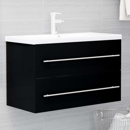 vidaXL Wastafelkast 80x38,5x48 cm bewerkt hout zwart, Huis en Inrichting, Badkamer | Badkamermeubels, Nieuw, Verzenden
