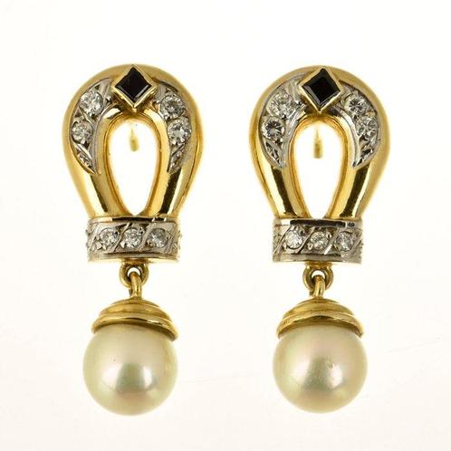 Cocktail oorbellen - 18 karaat Geel goud Parel - Diamant, Handtassen en Accessoires, Antieke sieraden