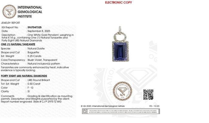 Hanger - 18 karaat Witgoud - 5.75ct. tw. Tanzaniet - Diamant, Handtassen en Accessoires, Antieke sieraden