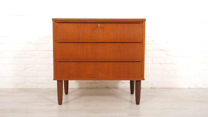 Vintage Deense ladekast | Teak | 3 lades, Huis en Inrichting, Kasten | Ladekasten, Ophalen of Verzenden